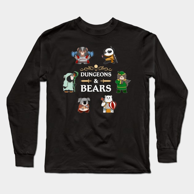 Dungeons and Bear Fantasy Tabletop RPG Roleplaying D20 Gamer Long Sleeve T-Shirt by TheBeardComic